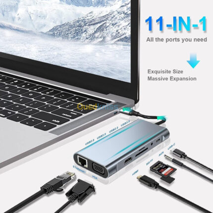 ADAPTATEUR TYPE C TO HDMI TO USB 3.0 TO RJ45 11 In 1