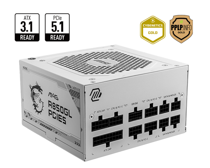 ALIMENTATION MSI MPG A850GL PCIE5 GOLD MODULAIRE ATX3.0 WHITE