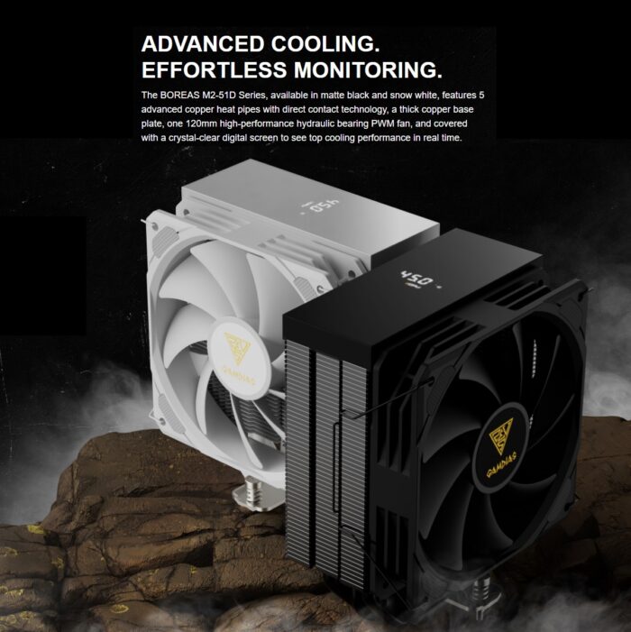 GAMDIAS BOREAS M2 51D PWM CPU Air Cooler 5 Copper Heat Pipes 6
